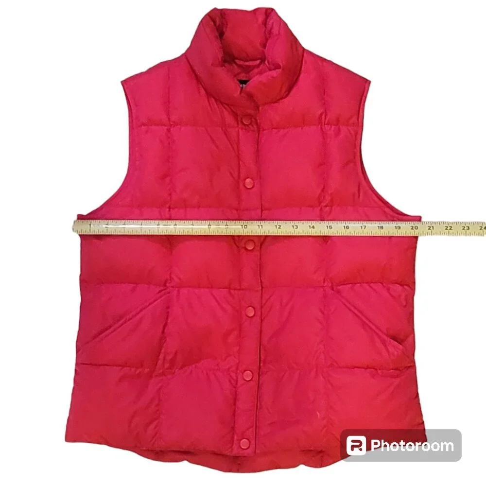Lands' End Goose Down Snap Front Puffer Vest w Pockets Vibrant Red Sz M (10-12)